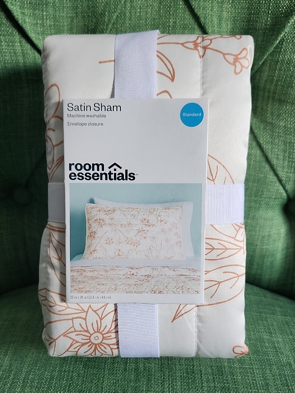 Room Essentials Cream and Tan Satin Sham - Standard
